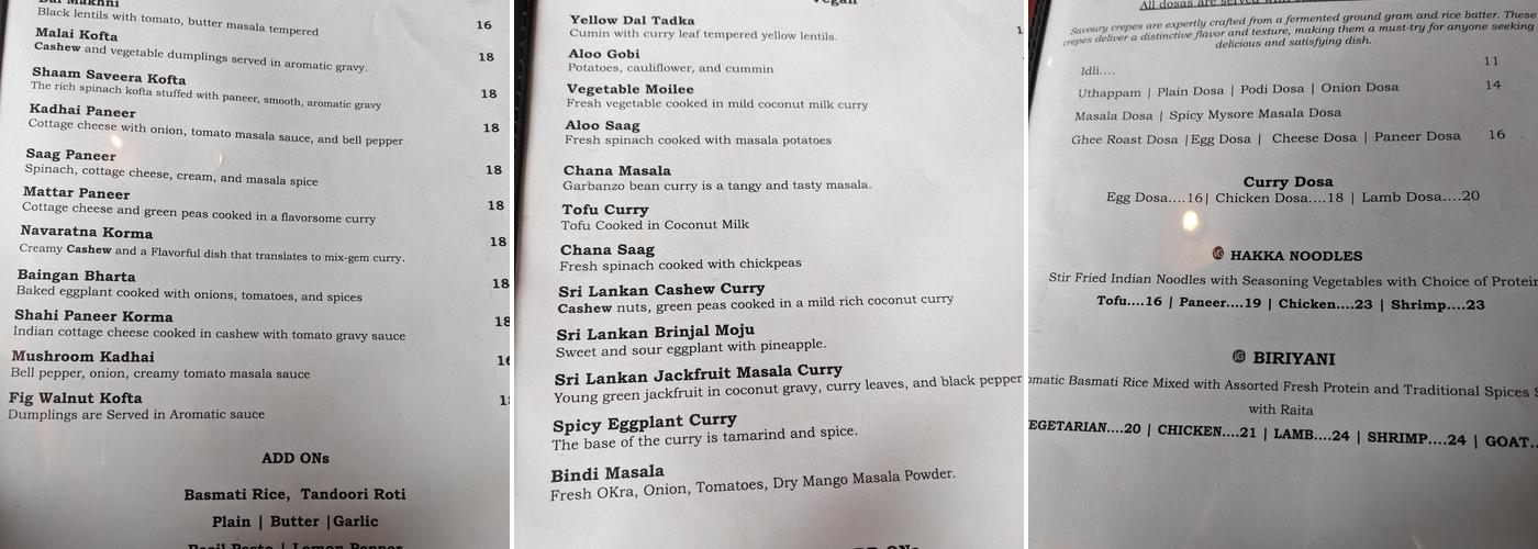 Masala Spice - Santa Barbara Menu