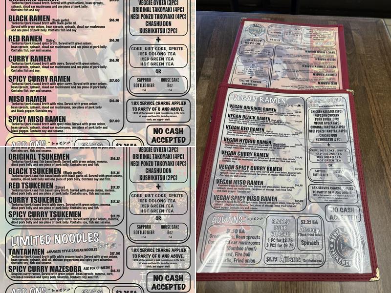 Menya Musashi Tsukemen & Ramen（Kirkland） Menu