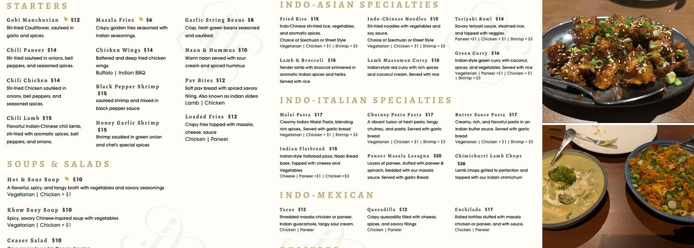 Indofusion Kitchen & Bar Menu