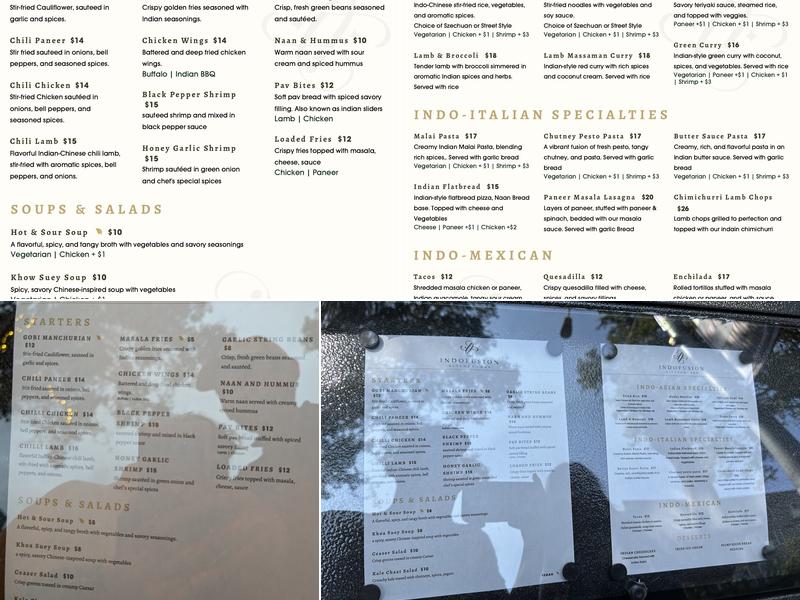 Indofusion Kitchen & Bar Menu