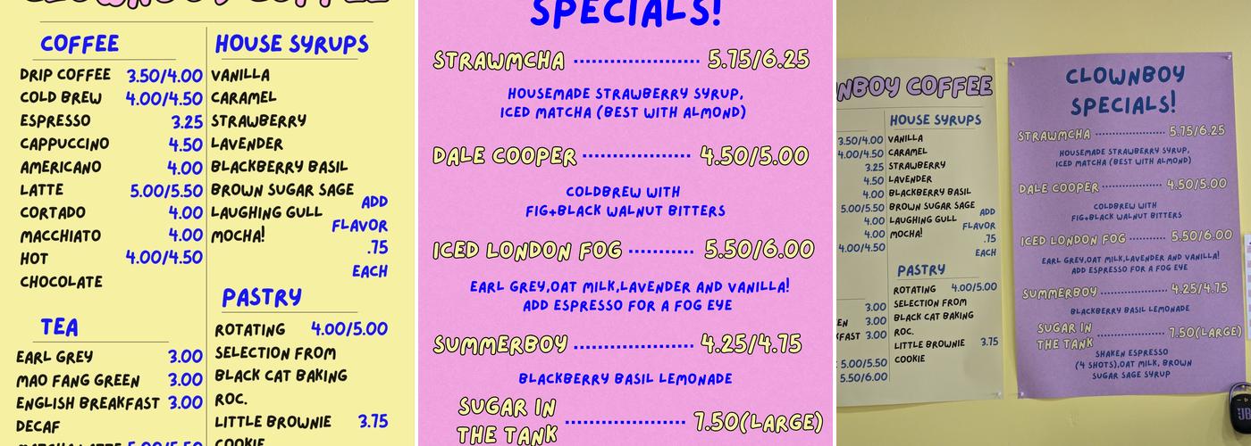 Clownboy Coffee Menu