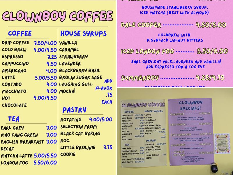 Clownboy Coffee Menu