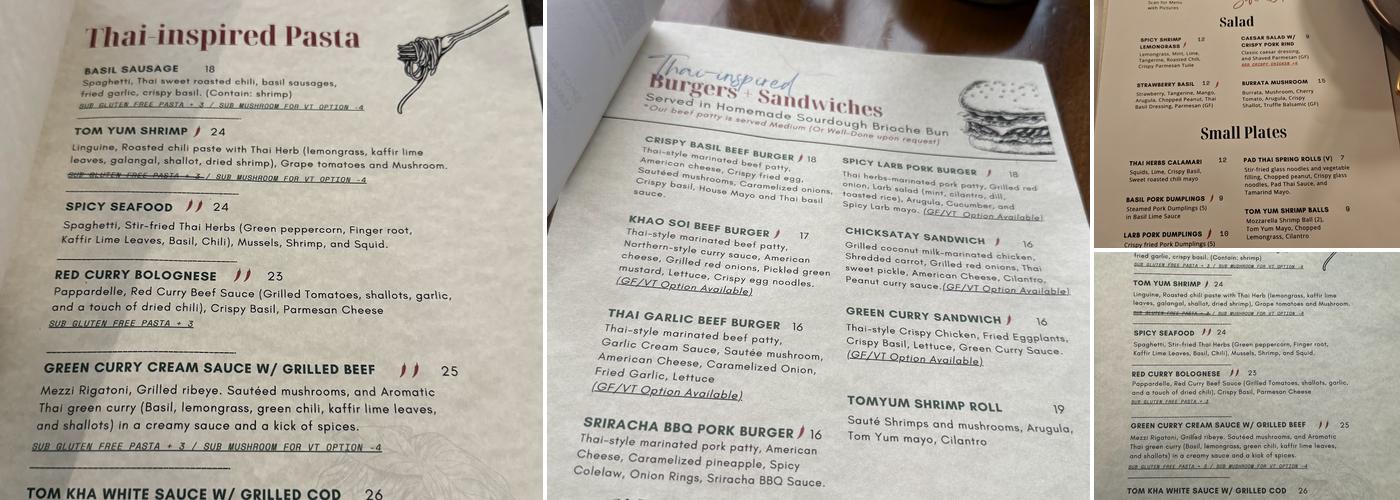 Black Ruby: Thai Craft Burger & Dining Menu