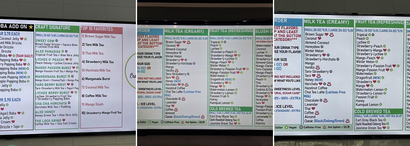 Craft Boba Tea Menu