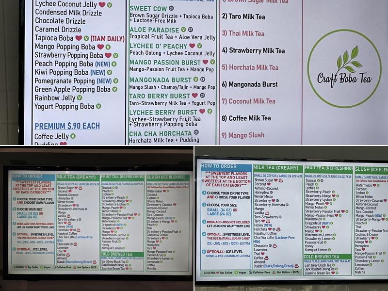 Craft Boba Tea Menu