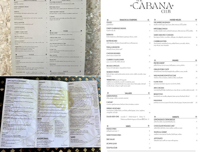 The Cabana Club Menu