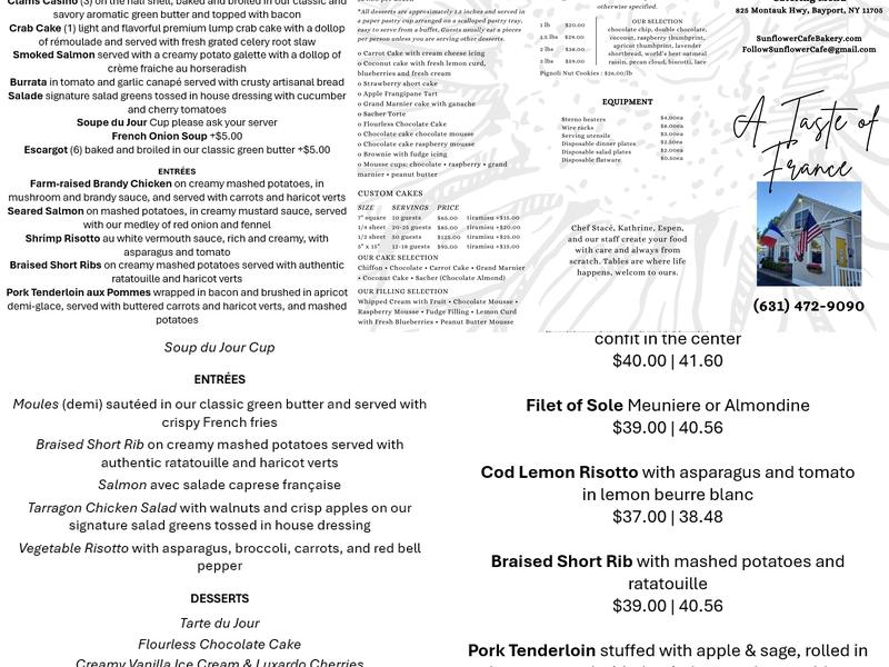 Sunflower Cafe Menu