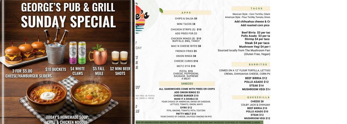 George's Pub & Grill Menu
