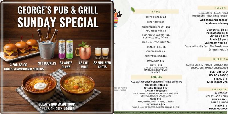 George's Pub & Grill Menu