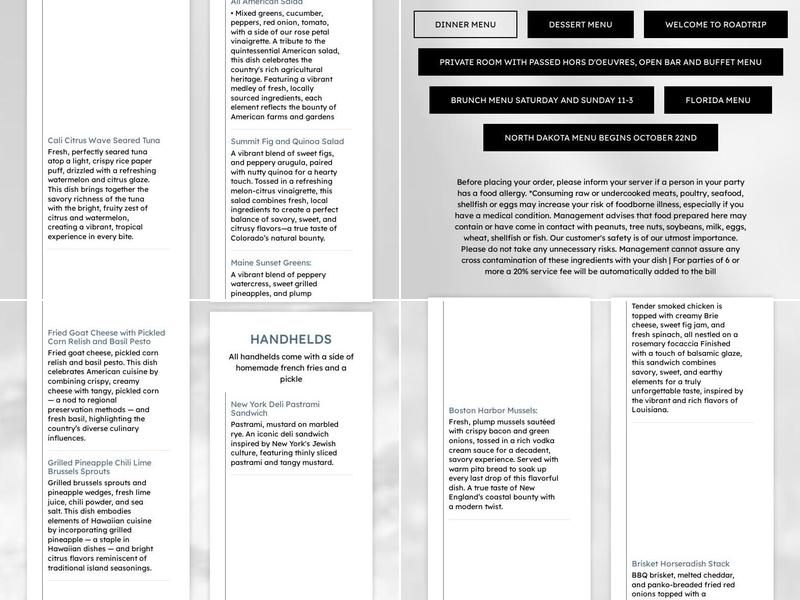 Roadtrip Menu