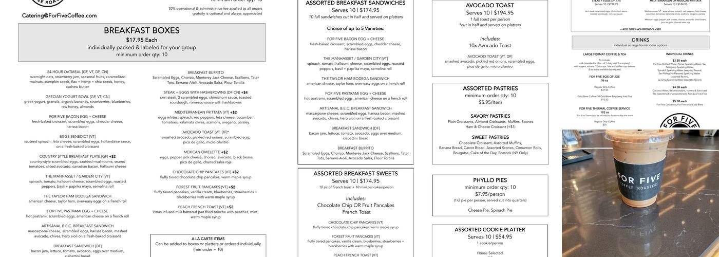 For Five Coffee Rosslyn Menu