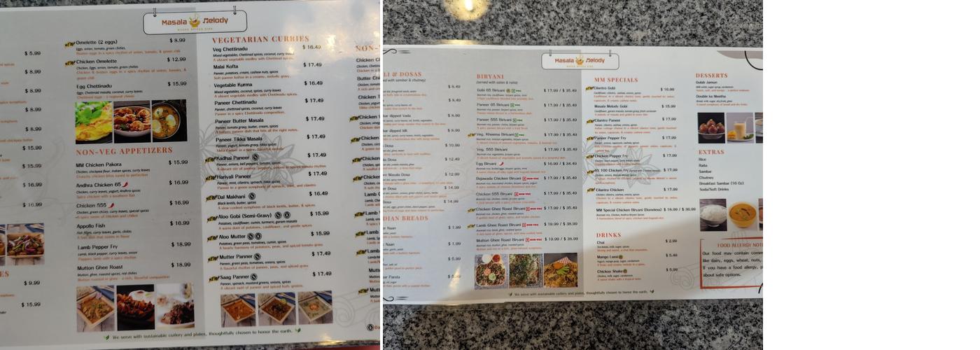 MASALA MELODY Menu