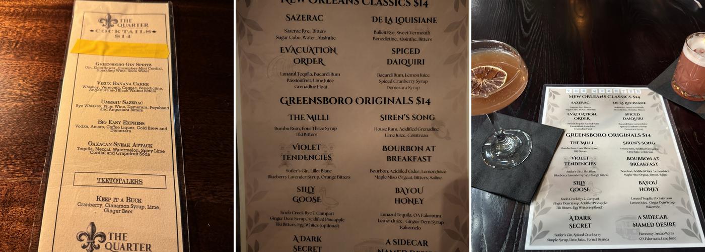 The Quarter Menu