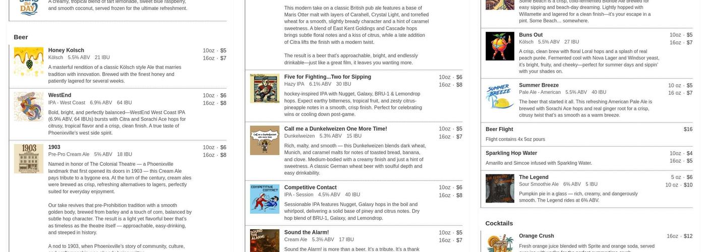 Twelve78 Brewing Menu