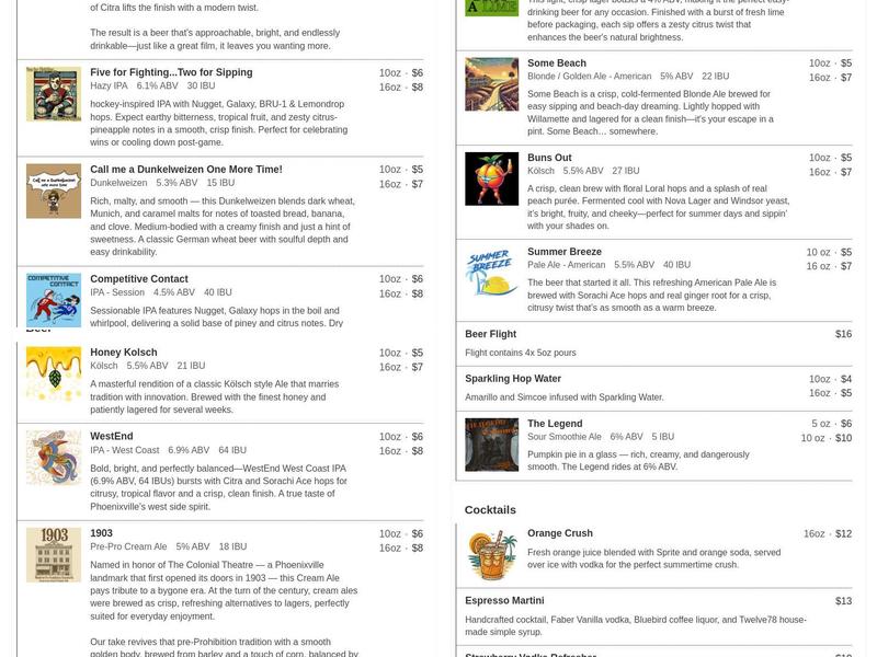 Twelve78 Brewing Menu