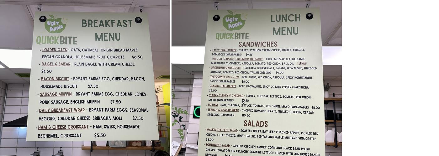 Ugly Apple QuickBite Menu