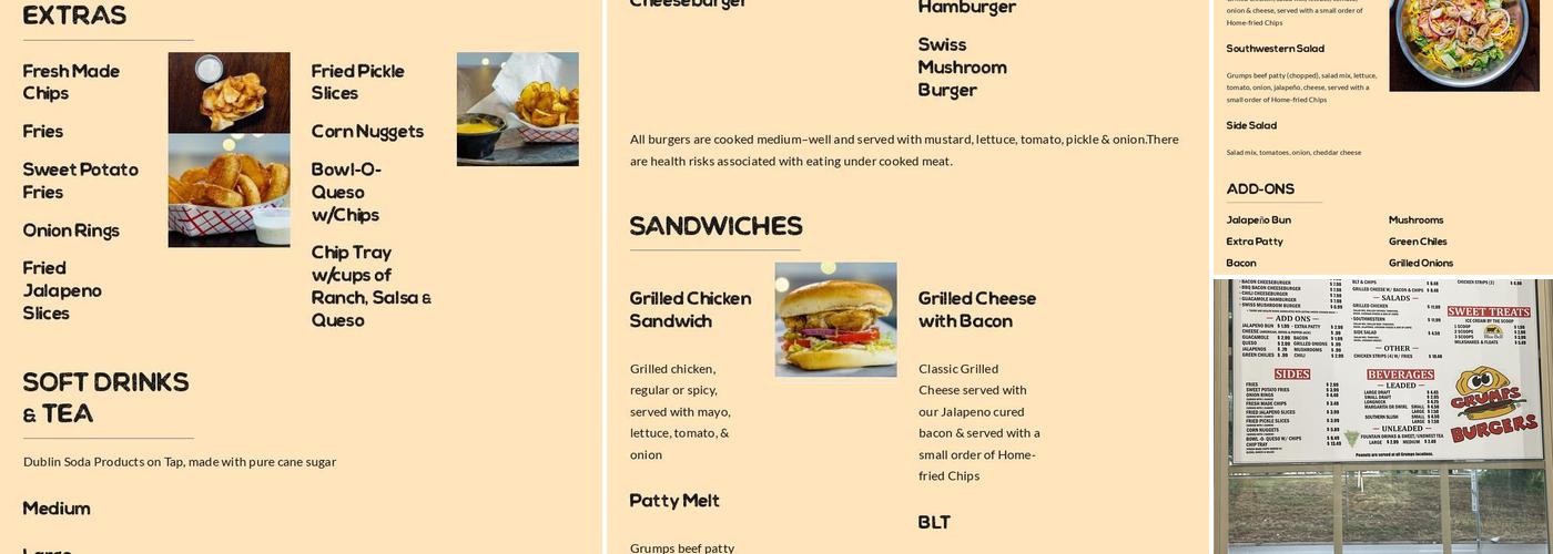 Grumps Burgers Glen Rose Menu