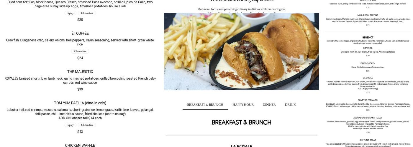 The Royale Menu