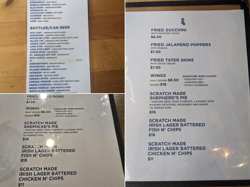 The Blue Rooster Irish Pub and Grill Menu