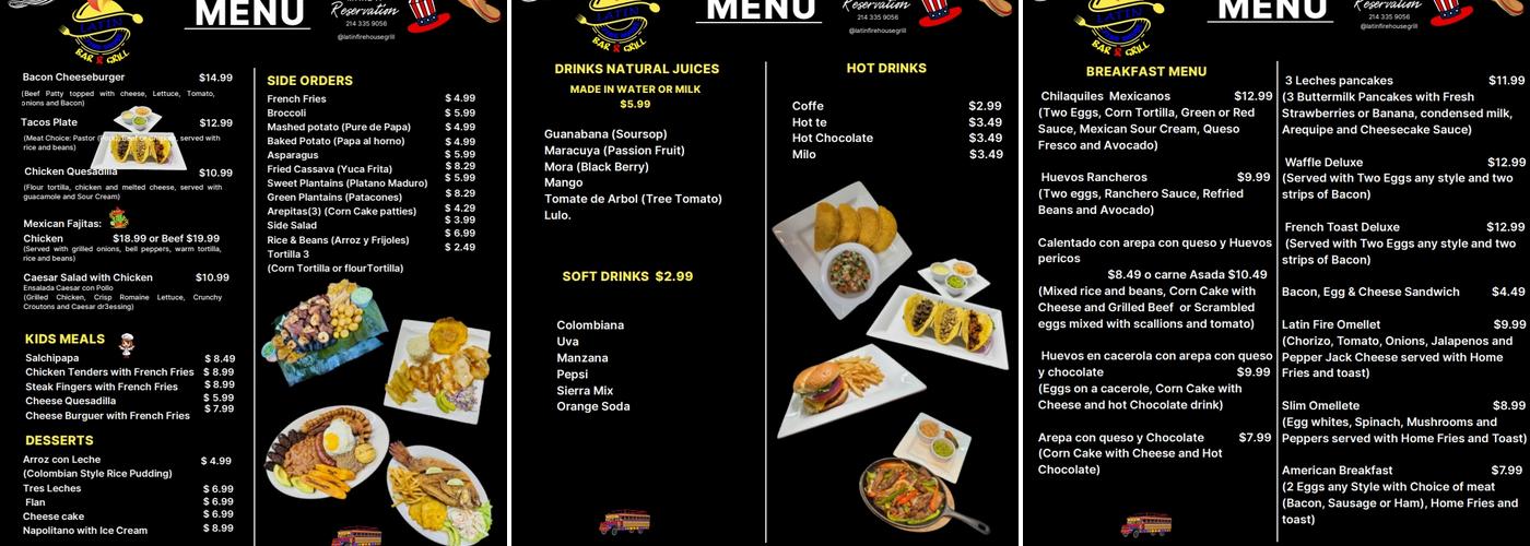Latin Firehouse Bar & Grill Menu