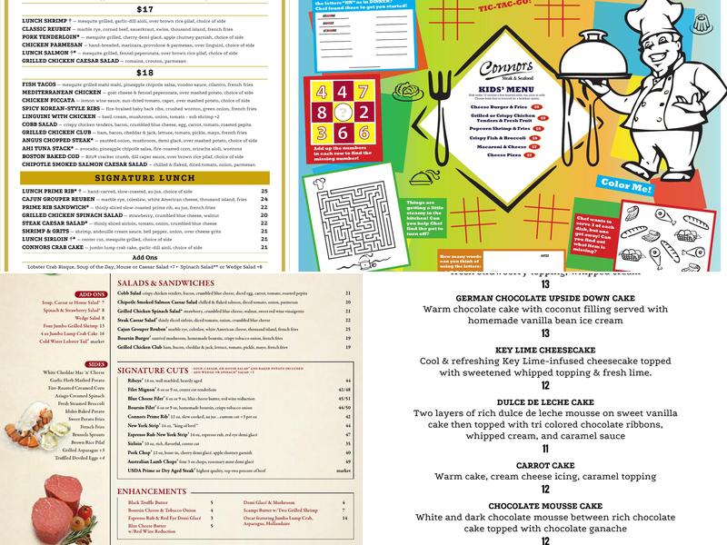 Connors Steak & Seafood Menu