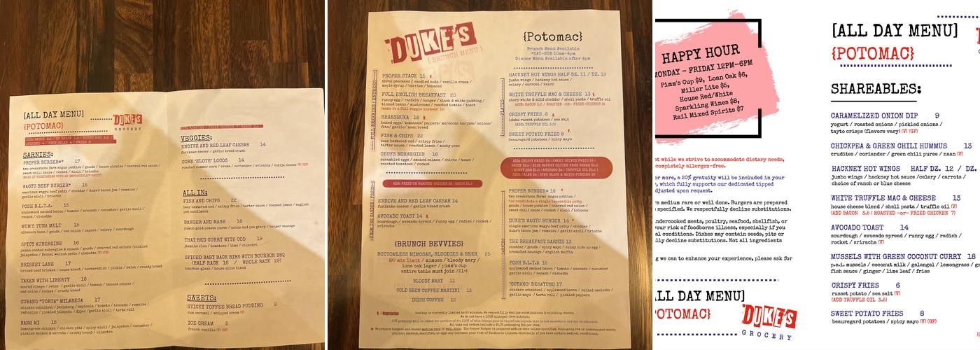 Duke's Grocery Menu
