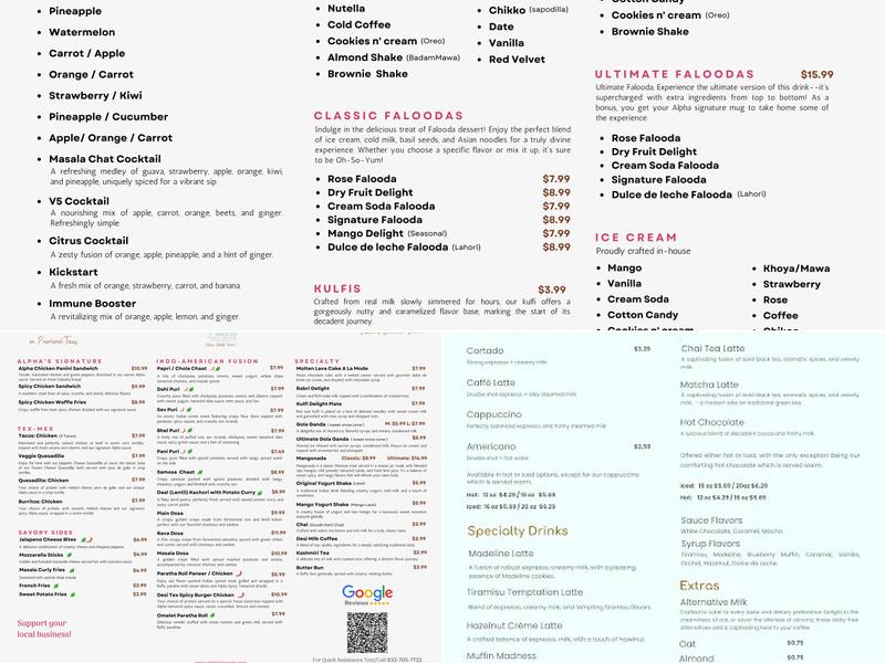 Alpha Dessert Juice Cafe Pearland Menu
