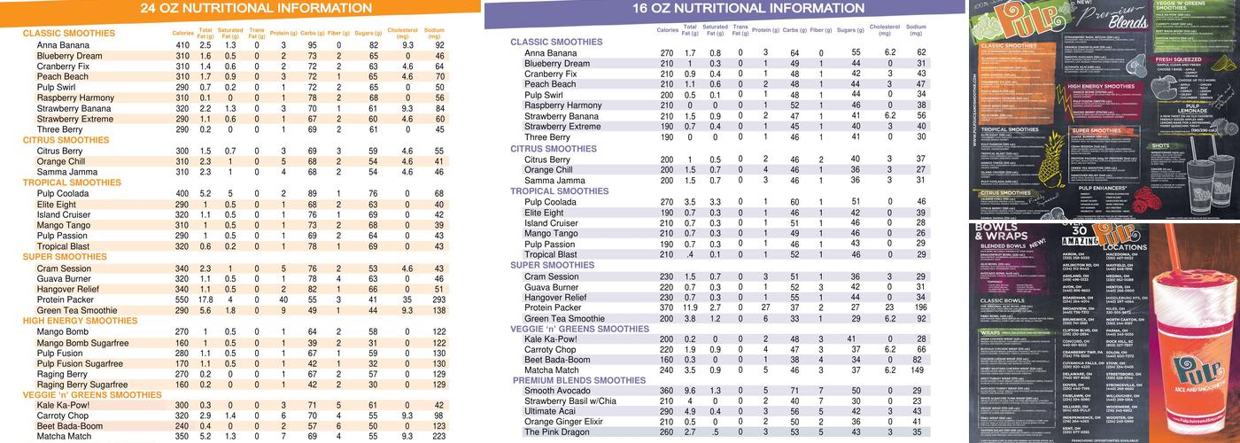 Pulp Juice and Smoothie Bar Menu