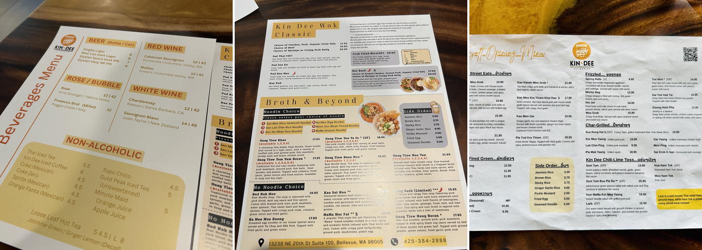 Kin Dee Bellevue Menu