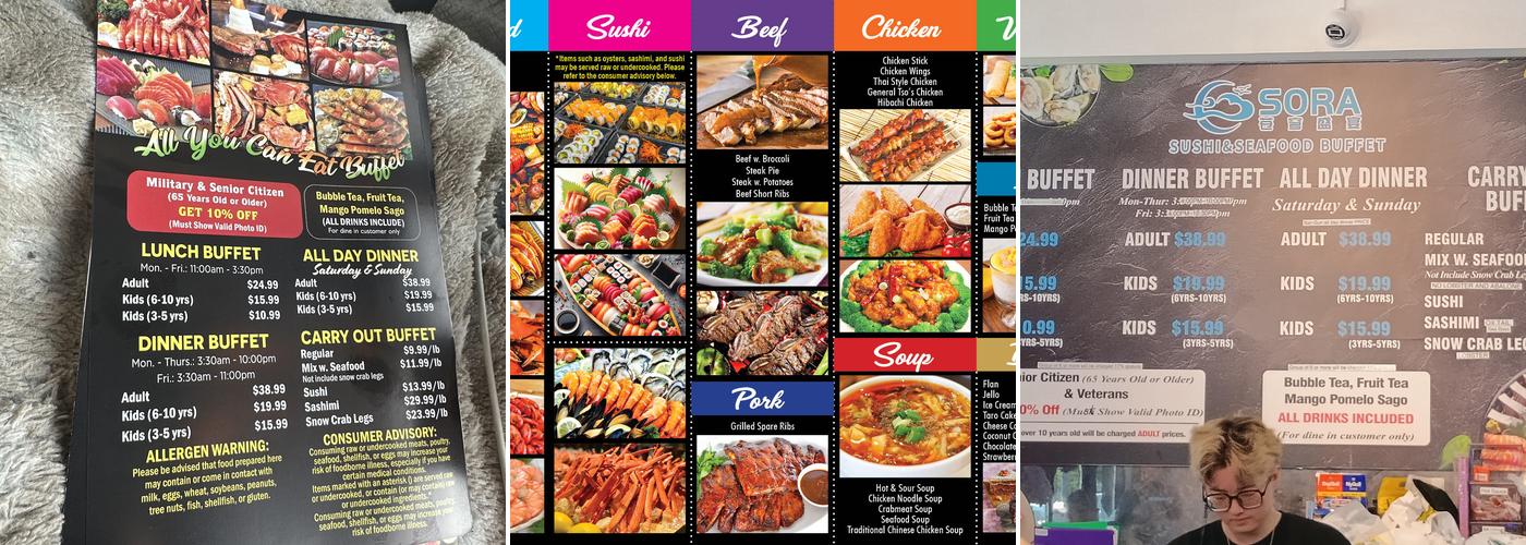 Sora Sushi & Seafood Buffet Menu