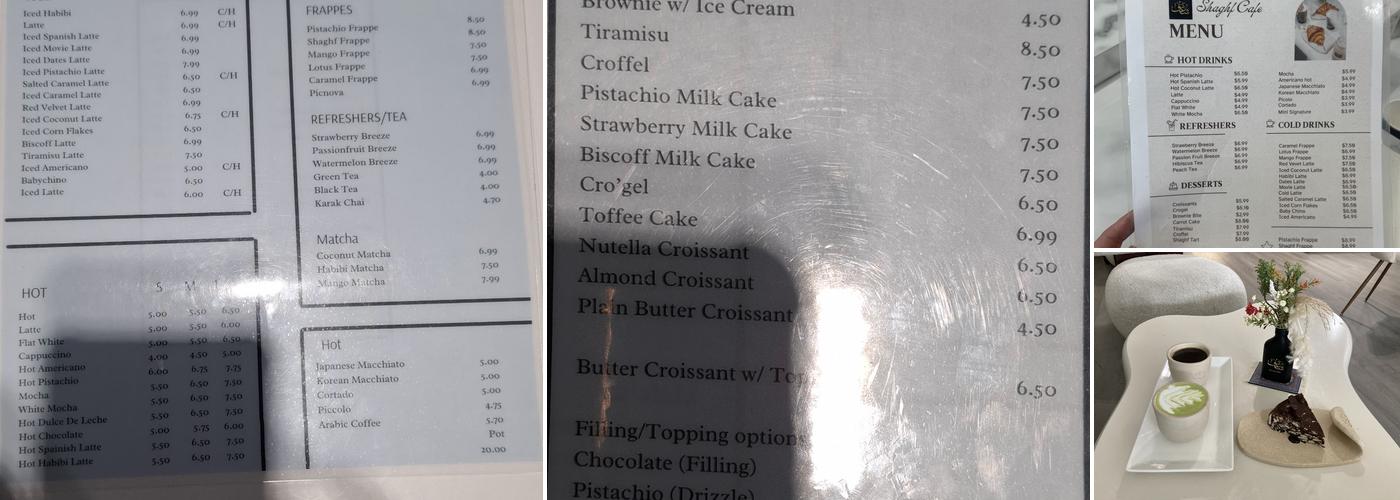 Shaghf Cafe Menu