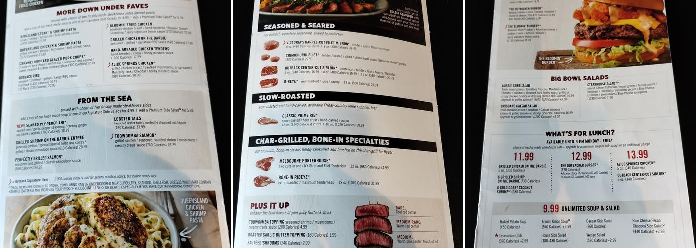 Outback Steakhouse Menu