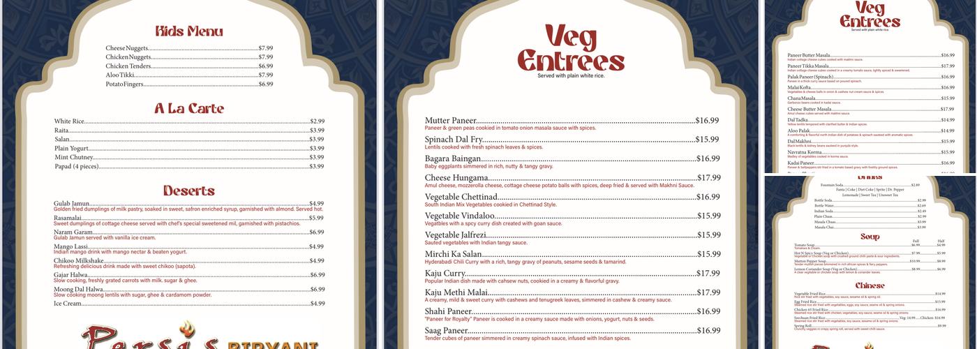 Persis Biryani Indian Grill Menu