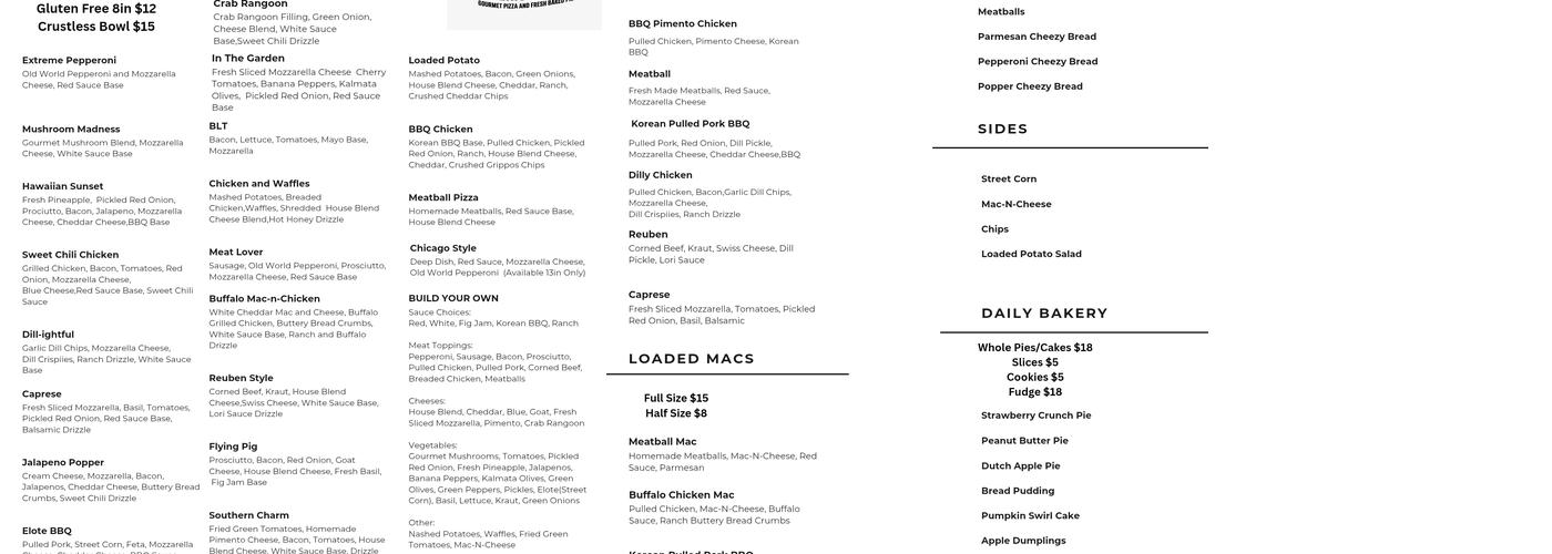 Lori's American Pies Menu
