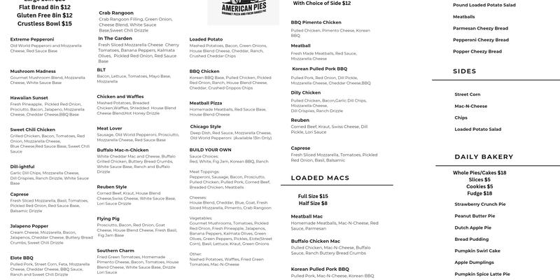 Lori's American Pies Menu