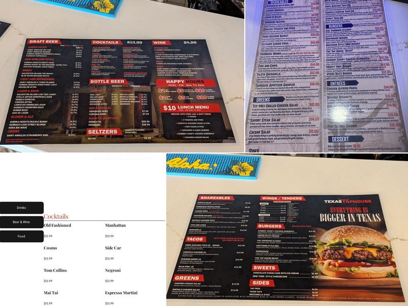 Texas Taphouse Menu