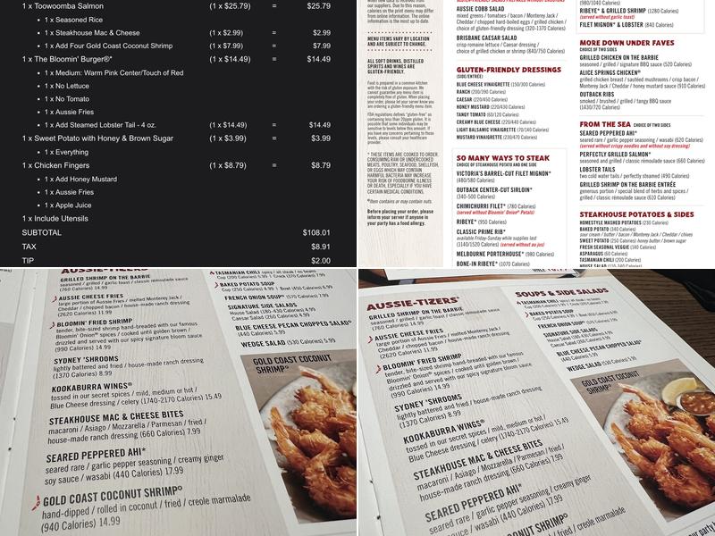 Outback Steakhouse Menu