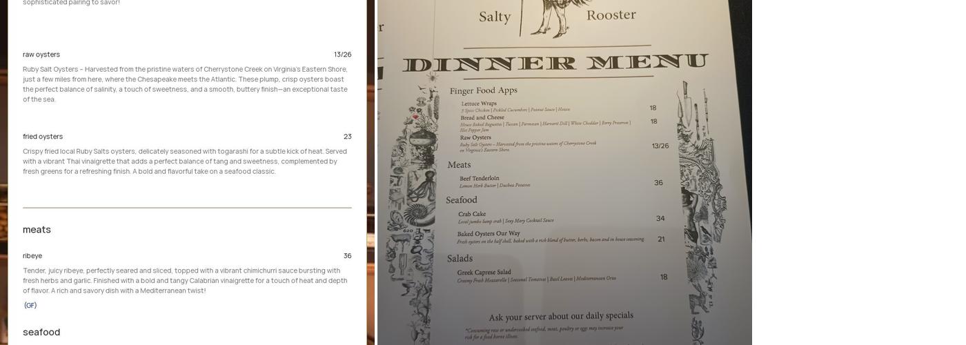 Salty Rooster Menu