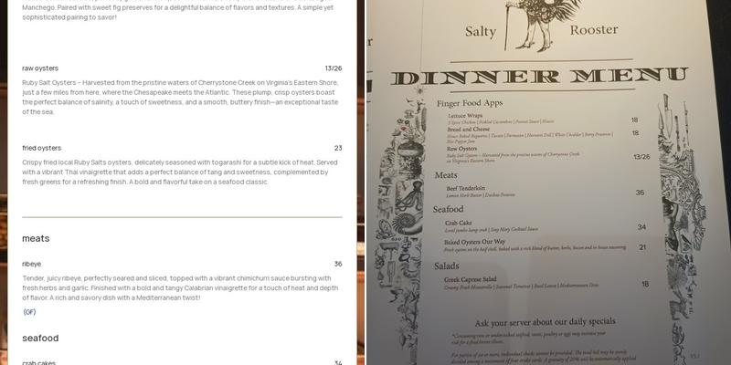 Salty Rooster Menu