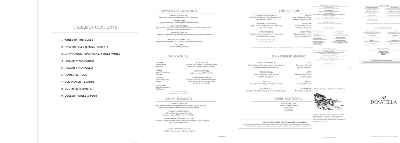Donatella Restaurant Menu