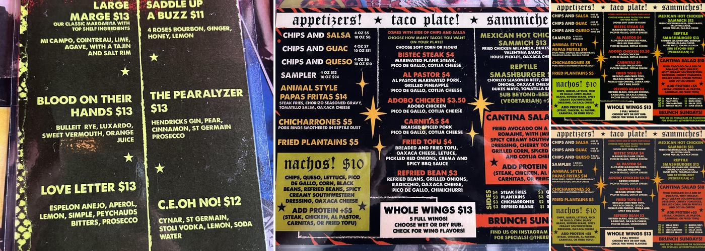 The Reptile Cantina Menu