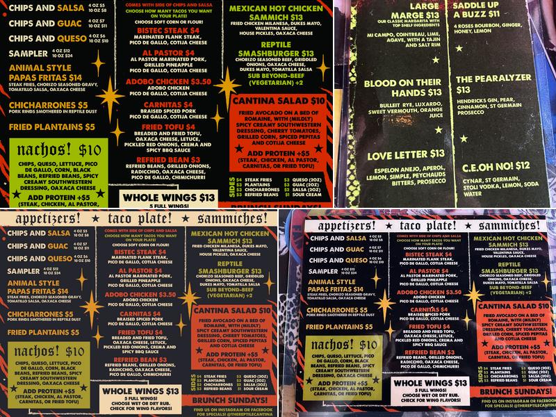 The Reptile Cantina Menu