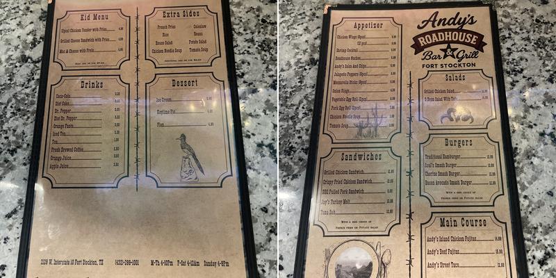 Andy's Roadhouse Menu