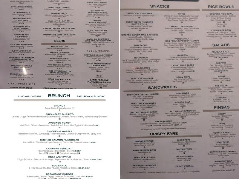 Cooper's Menu