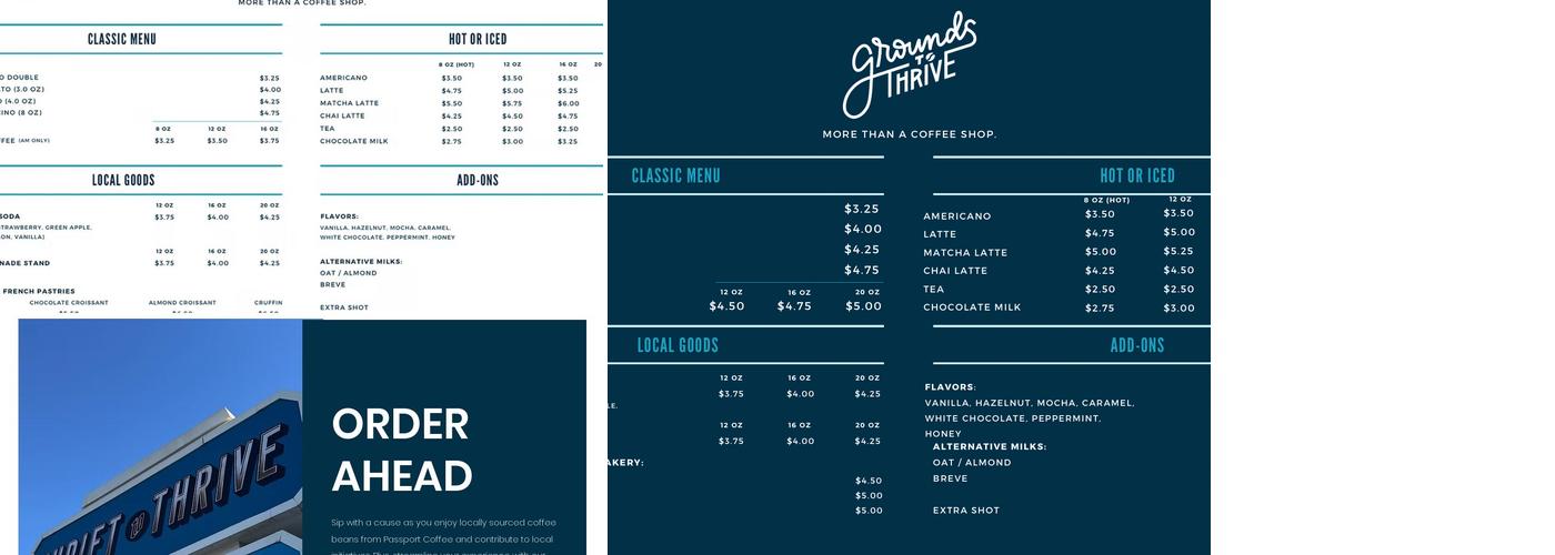 Grounds to Thrive Menu