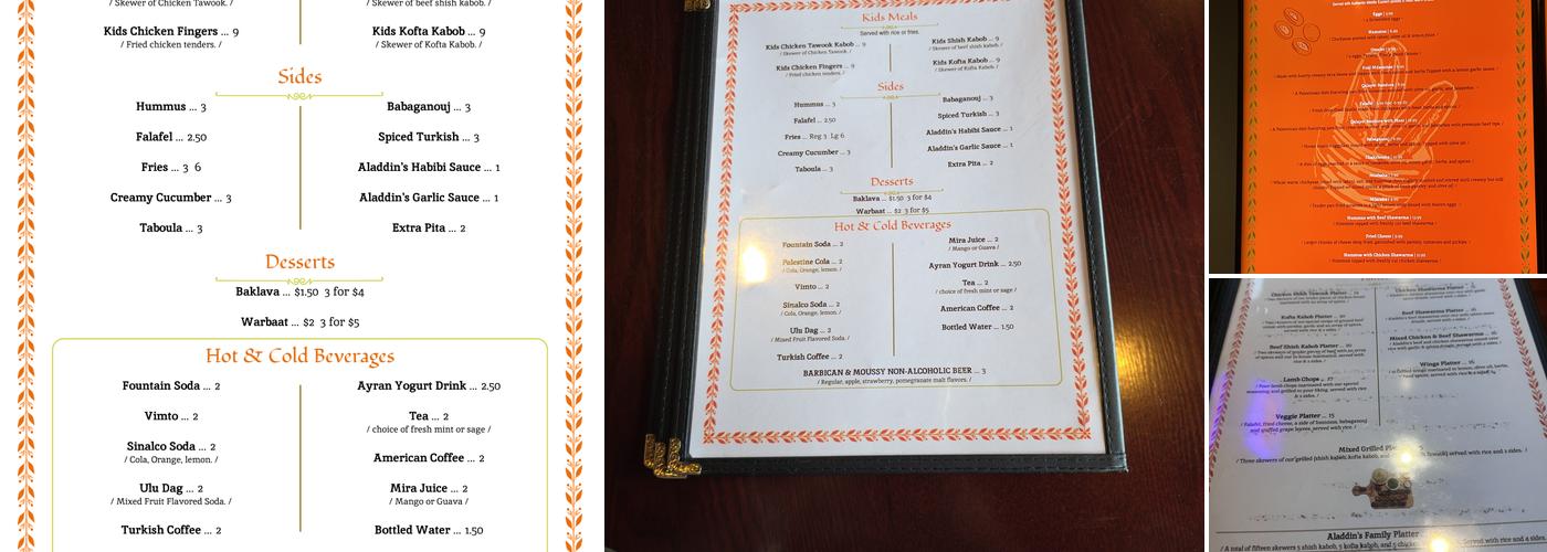 Aladdin's Shawarma Menu