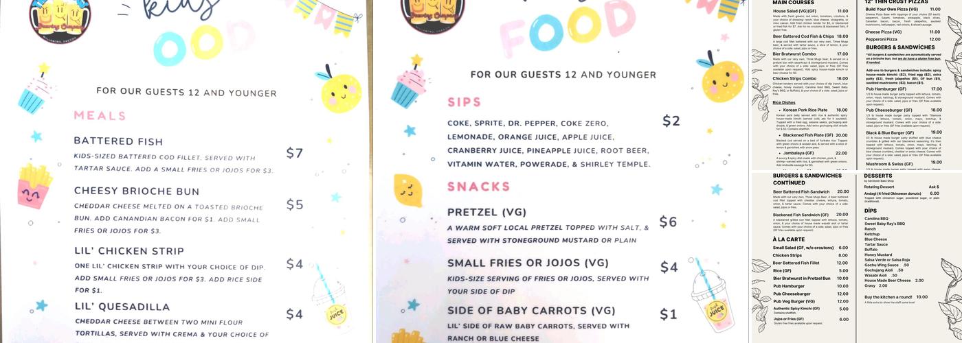 Three Mugs Public House Menu