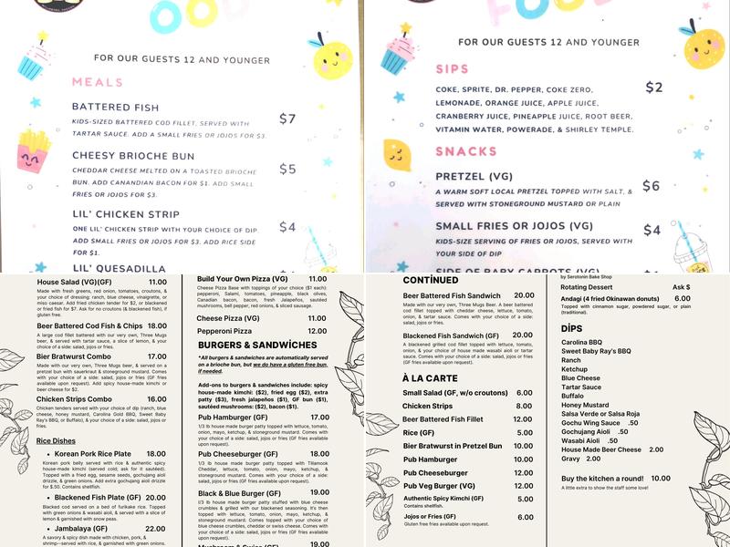 Three Mugs Public House Menu