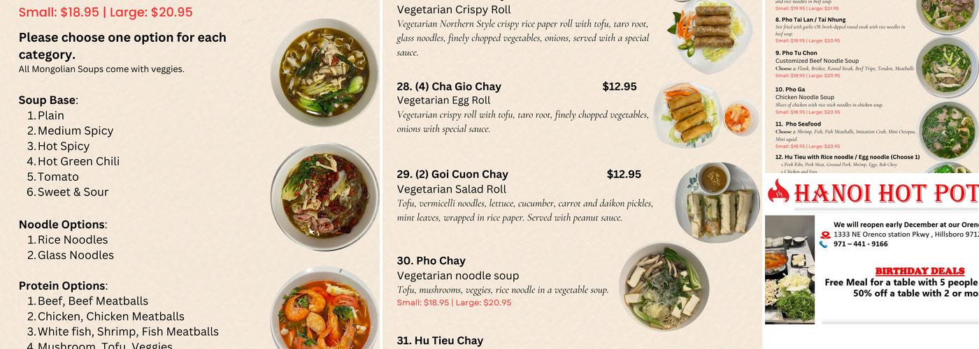 Hanoi Hot Pot Menu