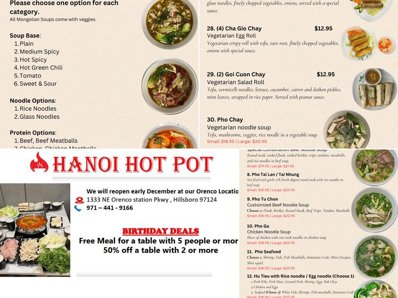 Hanoi Hot Pot Menu